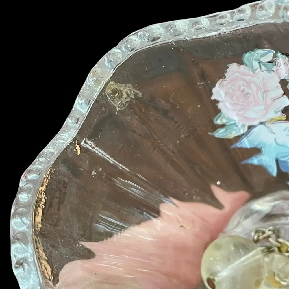 Vintage Glass Swan Bell Handle Branson Missouri Souvenir Pastel Scalloped Rim